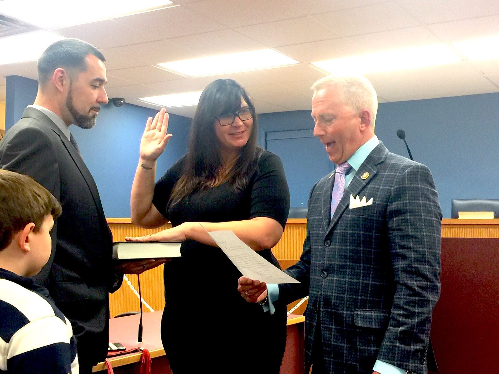 Mary Petsch-Wilson being sworn in by Jeff Van Drew