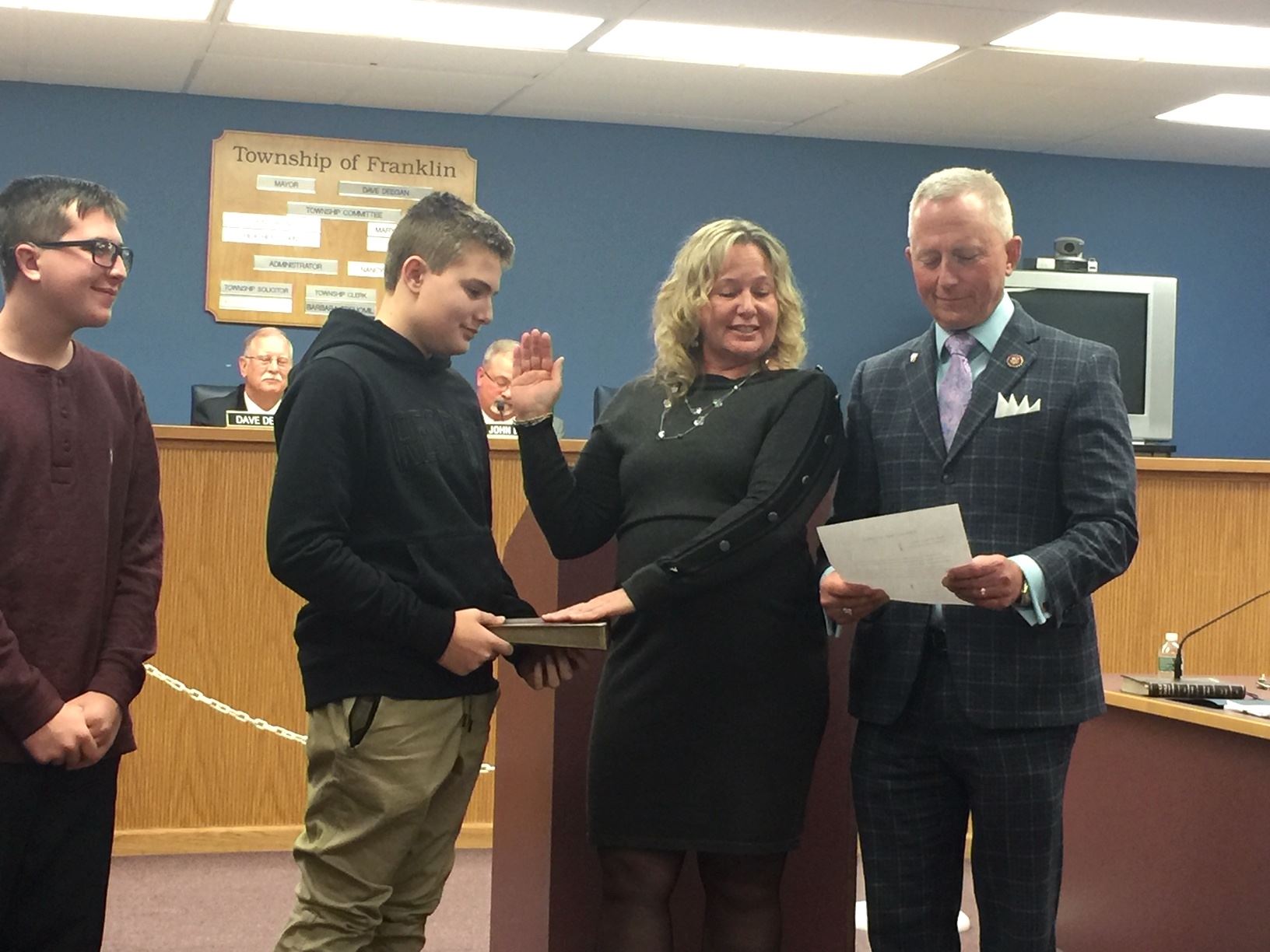 Heather Flaim being sworn in as Deputy Mayor by Jeff Van Drew