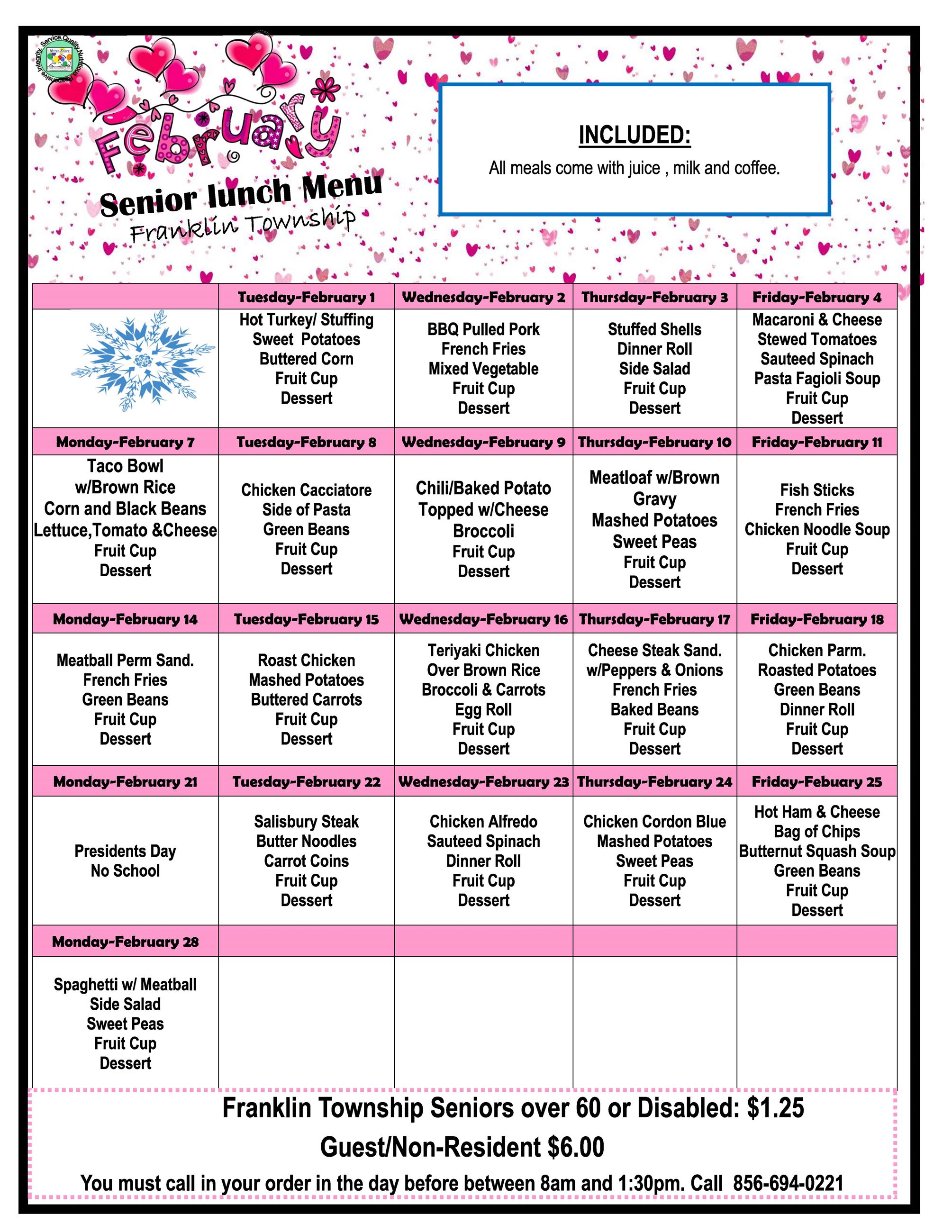 February 2022 Senior Lunch Calendar