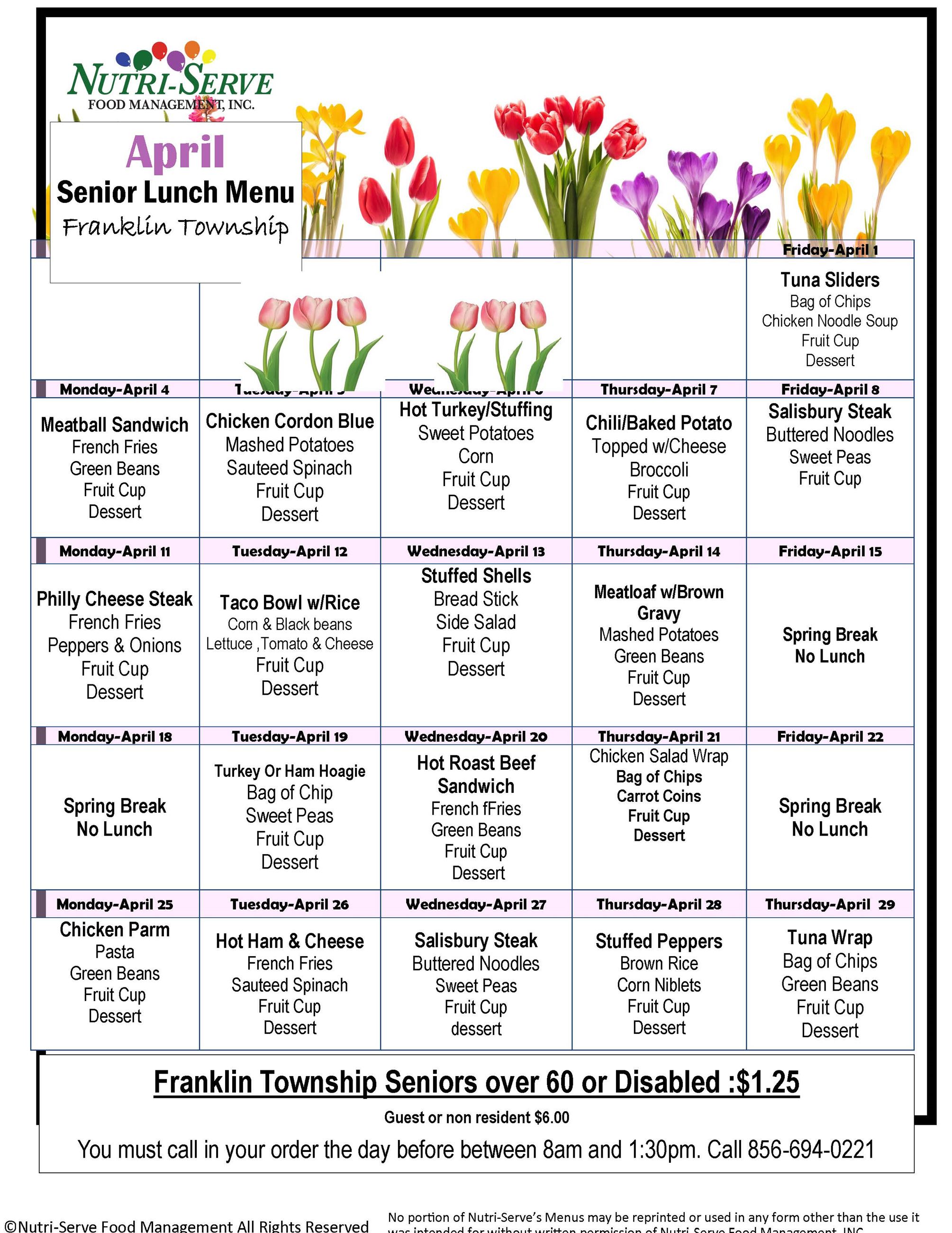 April Senior Lunch Menu