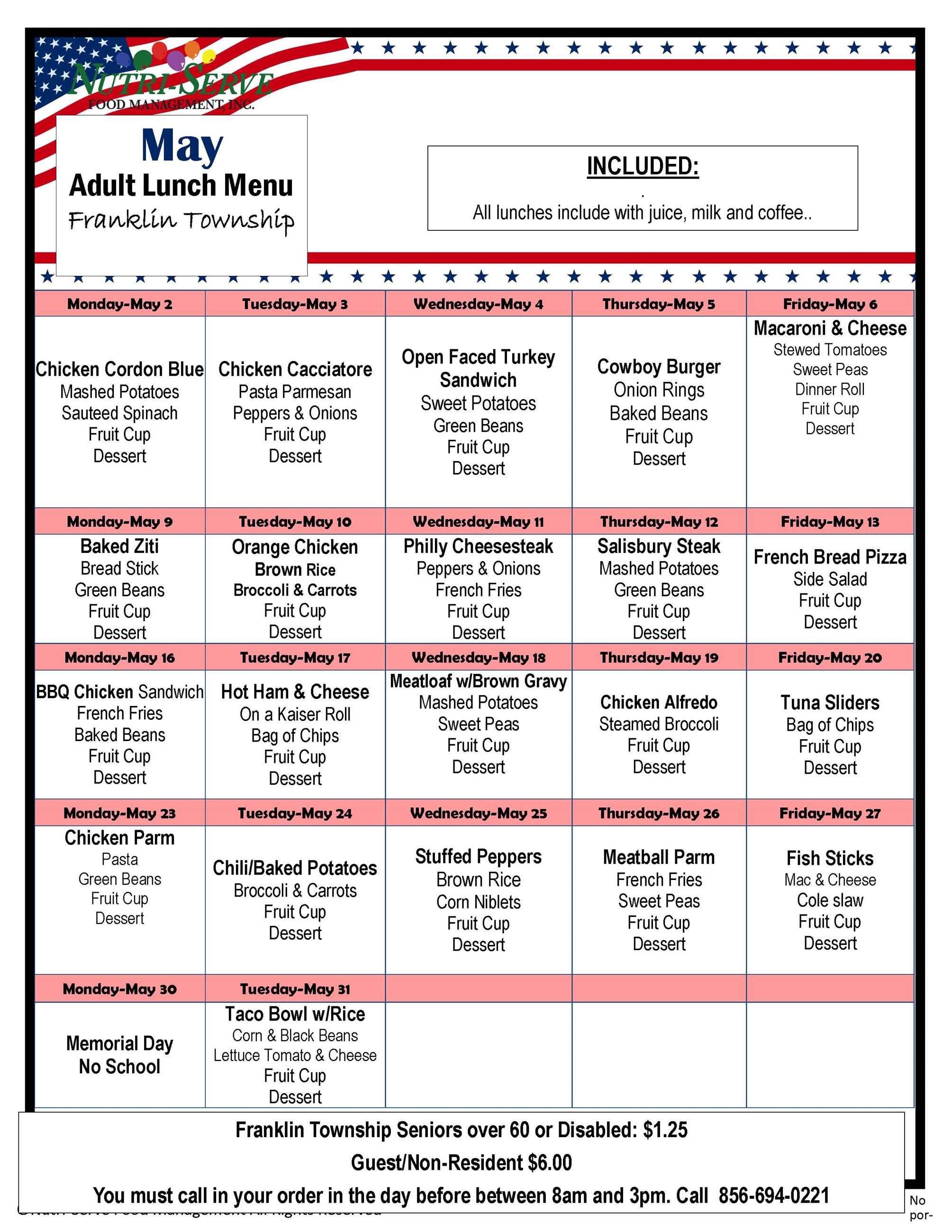 May 2022 Senior Lunch Menu