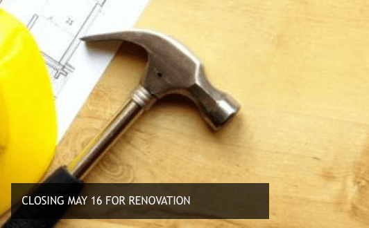 Library Construction Closure Image with Hammer and Closing Date