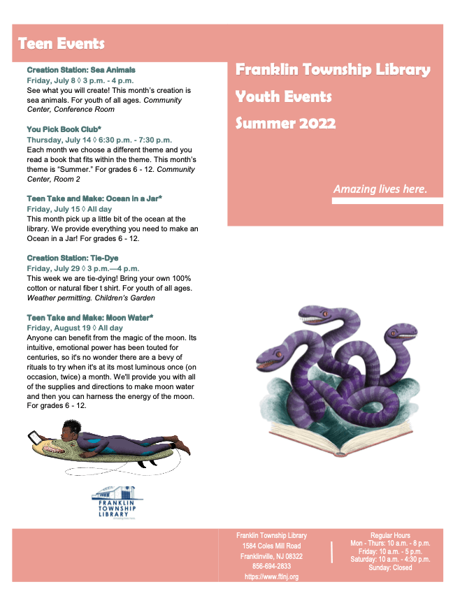 Library Teen and Youth Summer Events Flier Page 1