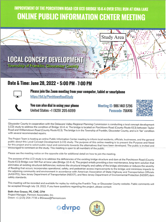 Porchtown Road Bridge Improvement Meeting Notice