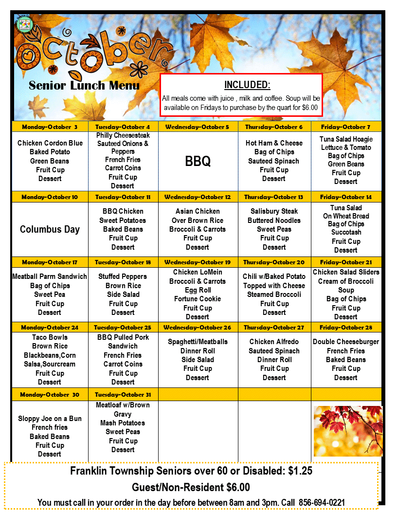2022 October Senior Lunch Calendar