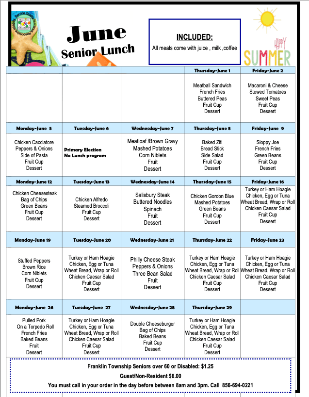 June Senior Lunch Menus
