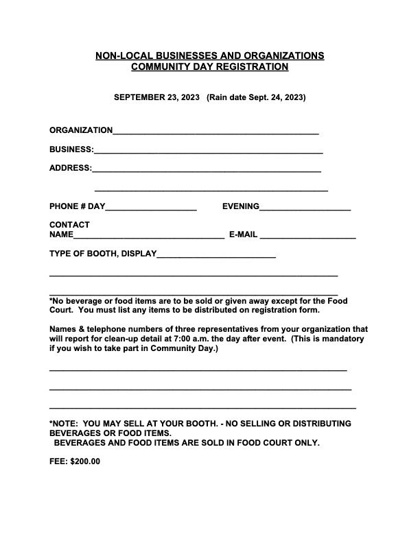 2023 Community Day Non-Local Business Registration Form