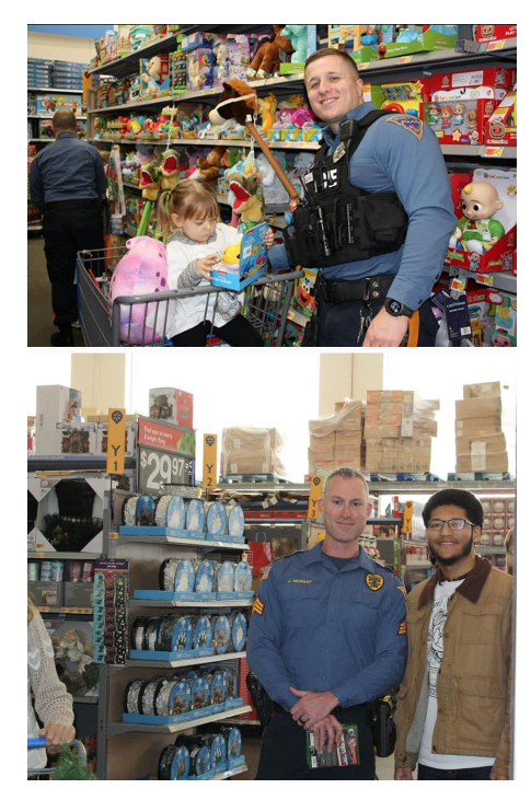 Police officers shopping with children - Holiday with a Hero